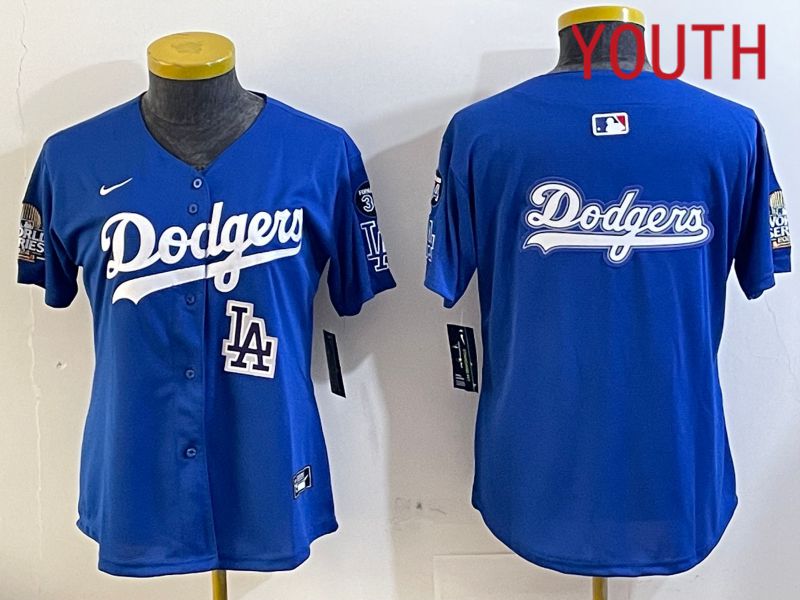 Youth Los Angeles Dodgers blank 2024 World series patch blue jersey 202411294